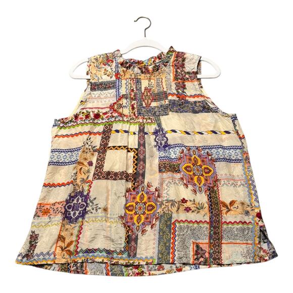 Johnny Was Audrey Silk Blouse Small ? Patchwork Tank Top Womens boho hippie - Picture 1 of 15